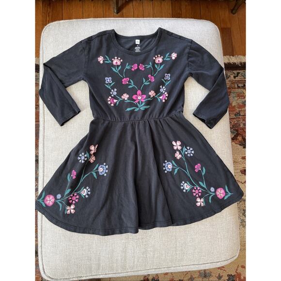 Tea Collection Other - Tea Collection Nordic Floral Long Sleeve Gray Cotton Skater Dress Girls 6 Small